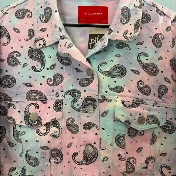 NEW Signature8 Women Cropped Denim Jacket Paisley Print Tie Dye Size Medium - Picture 5 of 6